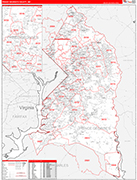 Prince George's County Wall Map Red Line Style